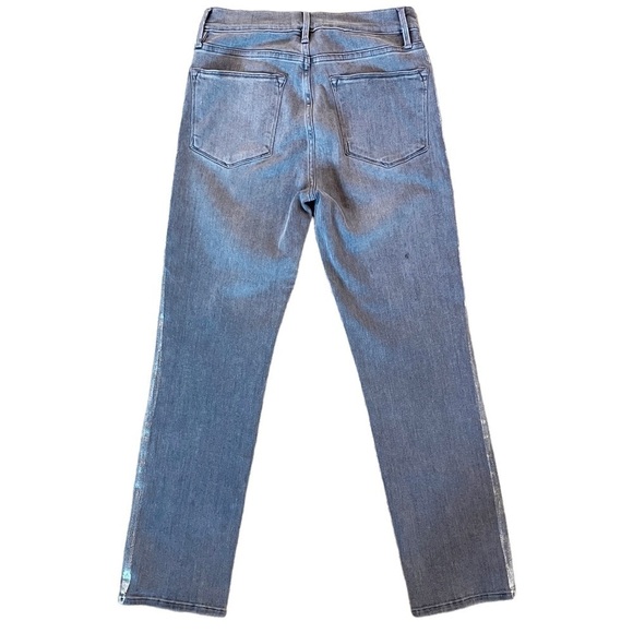 Frame Le High Straight Leg Foil Tuxedo Stripe Jeans Size 26 in Gray Field Foil - Picture 10 of 14
